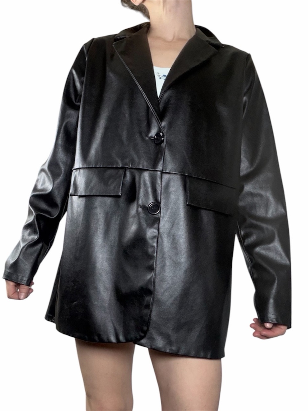PrettyLittleThing Black Vegan Leather Blazer Jacket Size 4